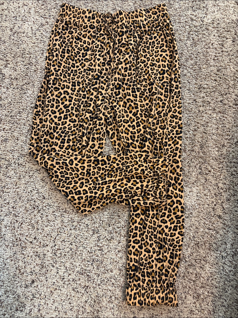 Leopard Print Jogger Pants - Tan/Black
